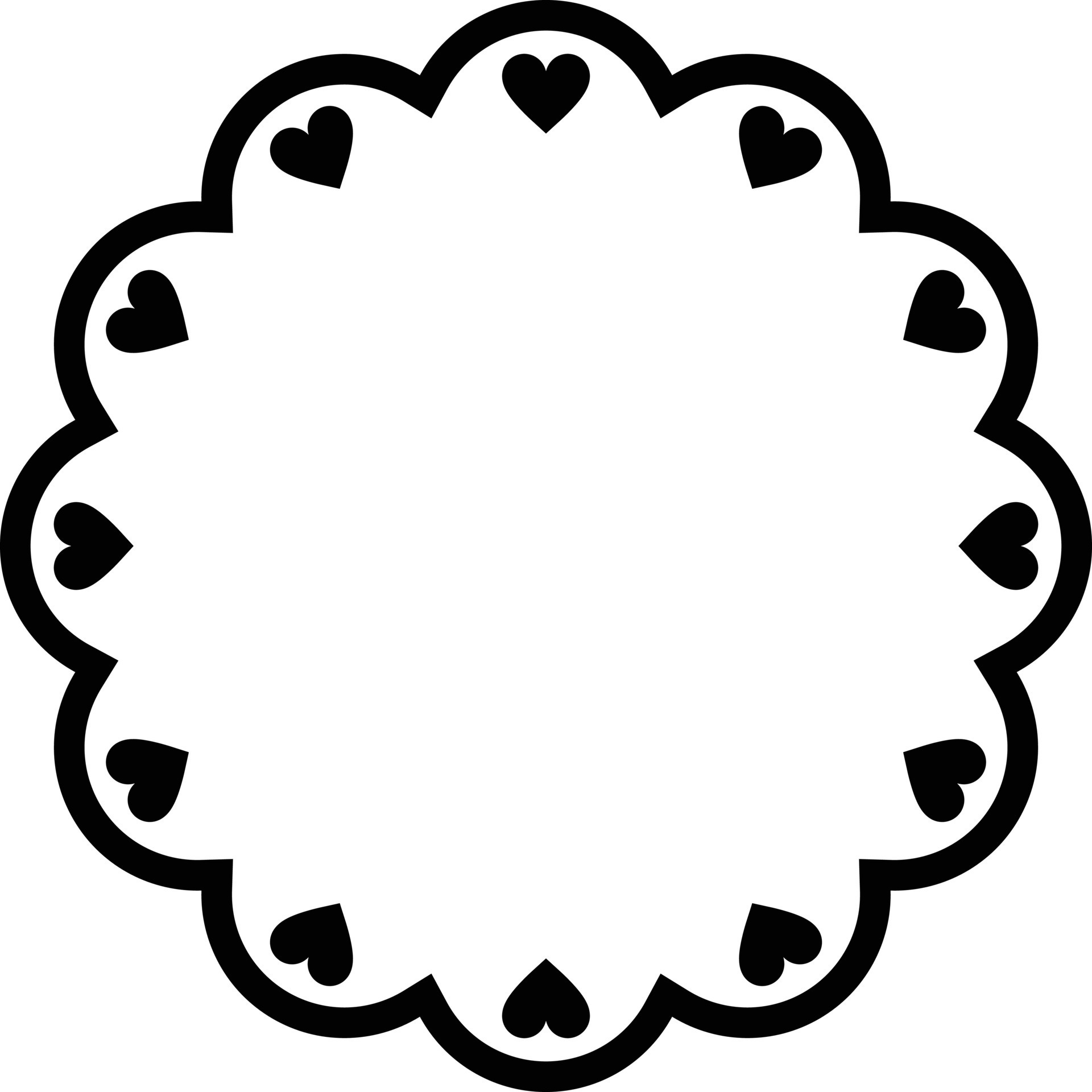 Scalloped frame circle with hearts. Scalloped edge round shape. Simple
