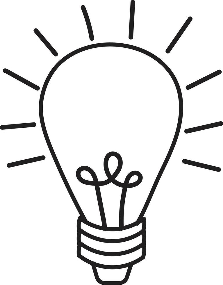 Light bulb drawing, Lamp doodle icon or outline with black lines of bright, electric lamp concept black vector