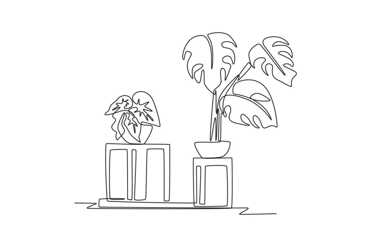 Continuous one line drawing potted plants for the interior. Interior concept. Single line draw design vector graphic illustration.