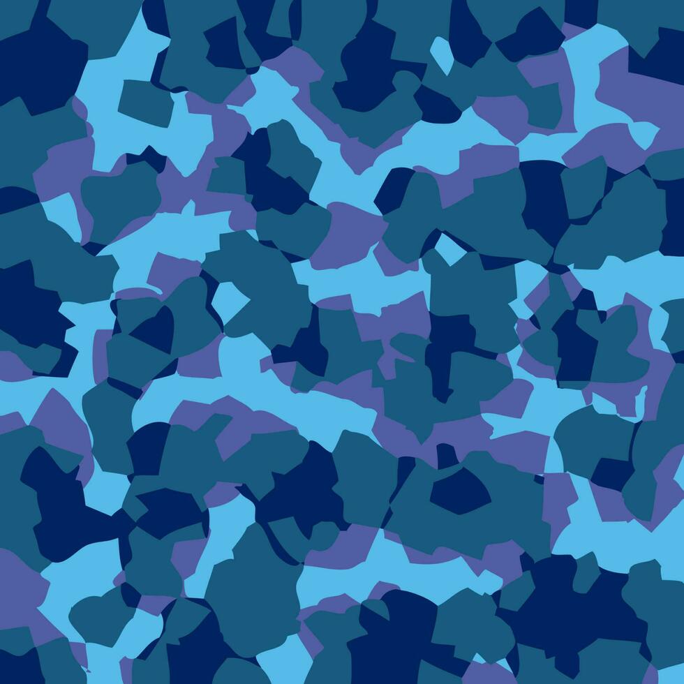 Camouflage pattern background seamless vector illustration. Classic clothing style masking camo repeat print. Blue colors marines texture