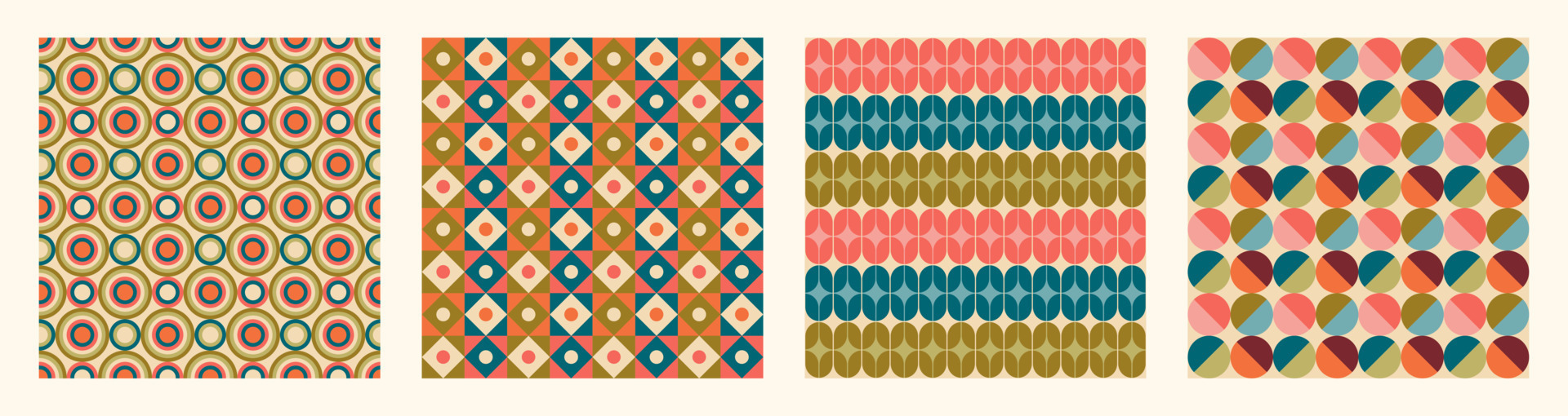 Set of Aesthetic mid century printable seamless pattern with retro ...