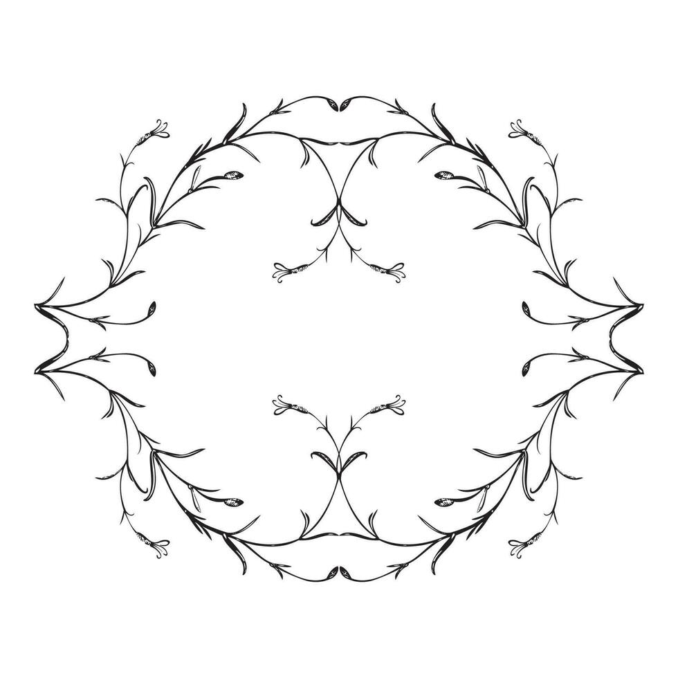 Botanical hand drawn floral frame. Flowers border. Vintage plant abstract background circle. Creative trendy greeting card, celebration, wedding invitation, banner Vector illustration Graphic design
