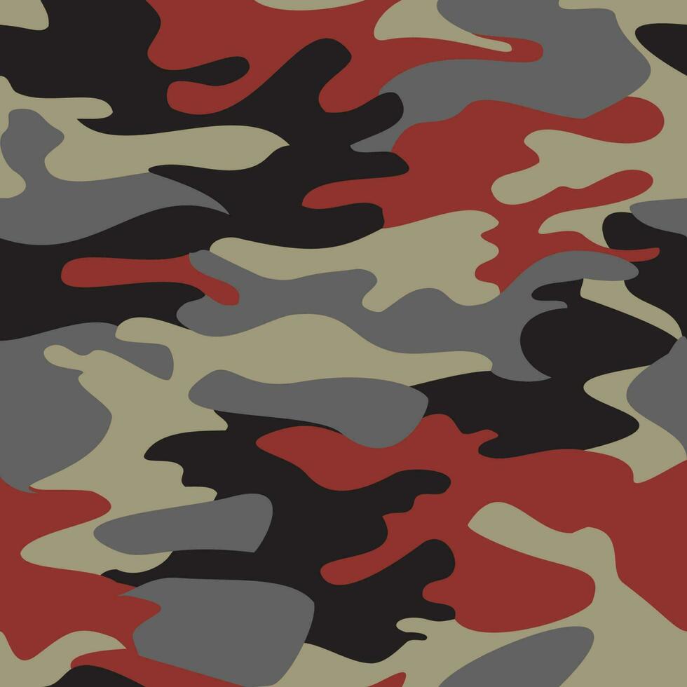 Camouflage abstract background graphic design, camo beige red grey black colors pattern seamless vector illustration