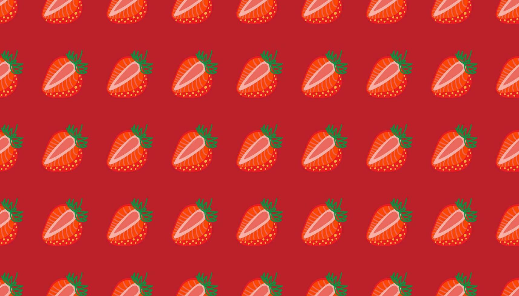 Seamless pattern of Strawberries virtual background for online conferences, online transmissions. Whole and sliced Strawberry berry on red background for patterns. Abstract vector design illustration