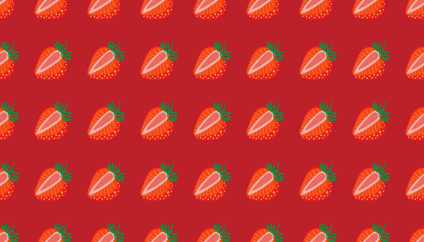 Seamless pattern of Strawberries virtual background for online conferences, online transmissions. Whole and sliced Strawberry berry on red background for patterns. Abstract vector design illustration