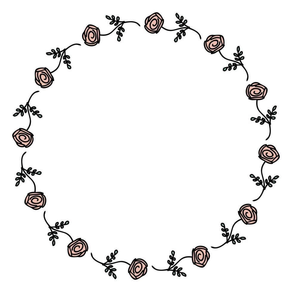 Pink roses wreath frame isolated on white background. Perfect for party invitations, greeting cards and print. vector
