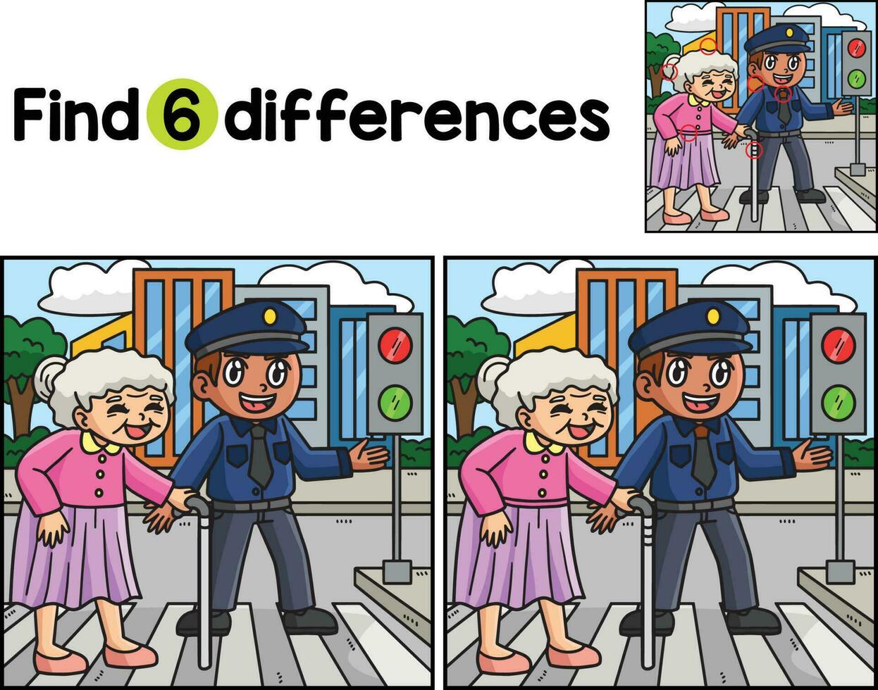 Police Officer with Old Woman Find The Differences vector