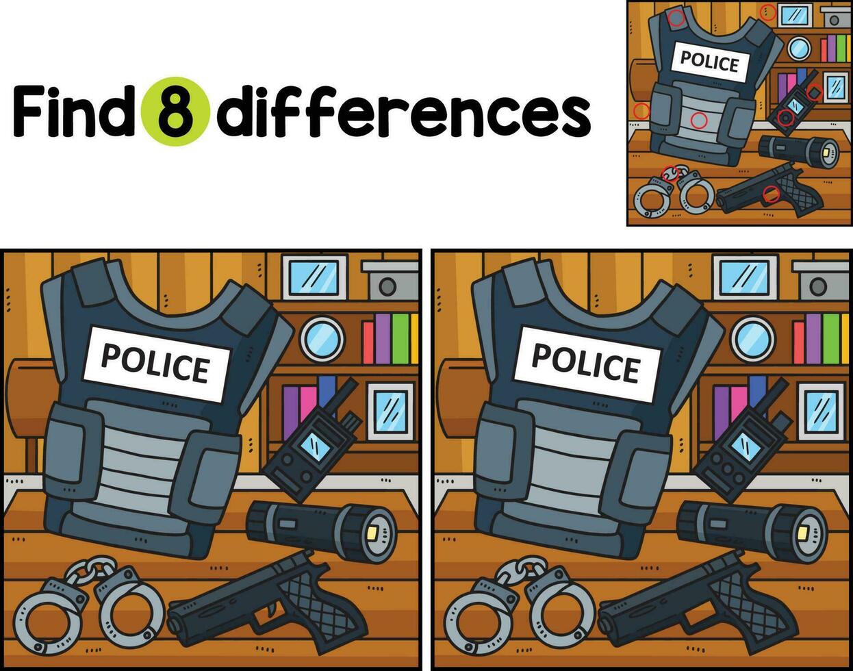 Police Officer Equipment Find The Differences vector