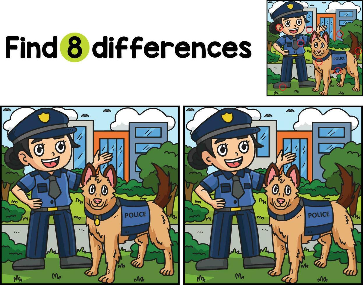 policía oficiales policía perro encontrar el diferencias vector