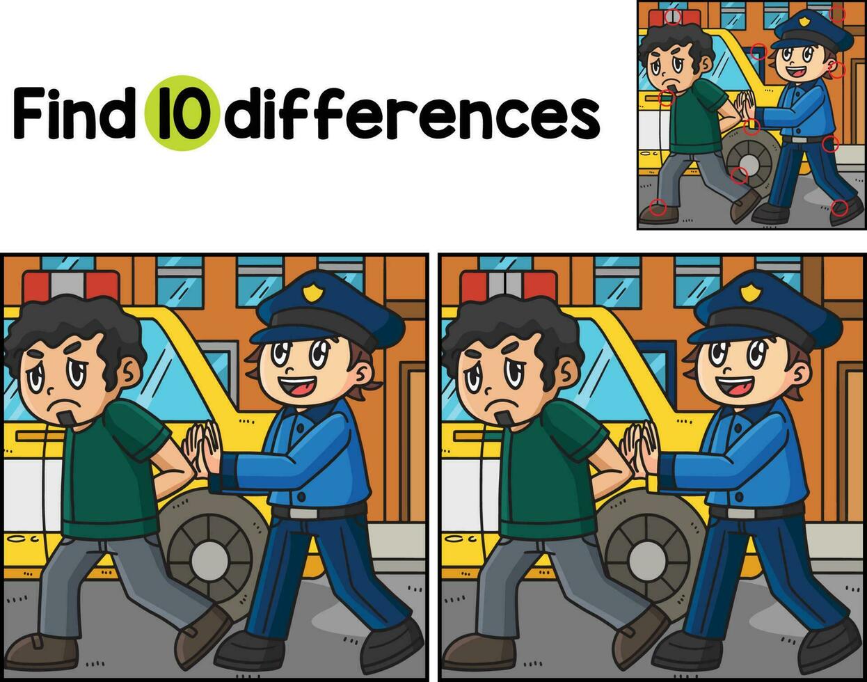 Police with Criminal into car Find The Differences vector