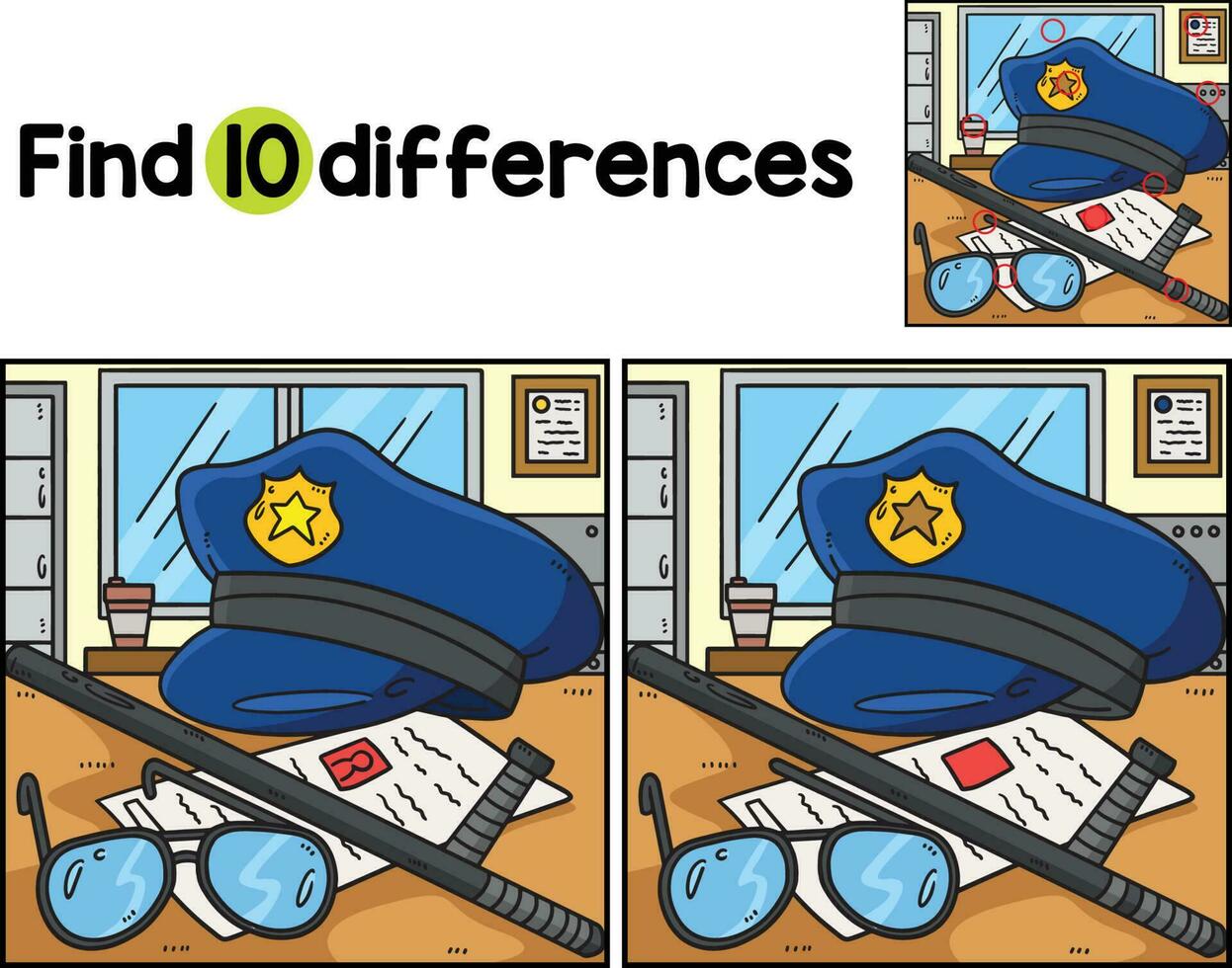 Police Hat And Baton Find The Differences vector