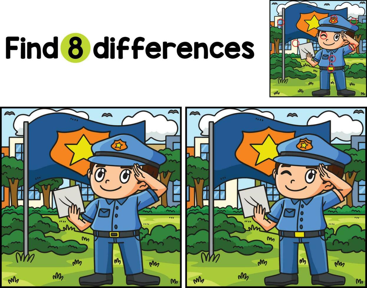 Saluting Police Officer Find The Differences vector