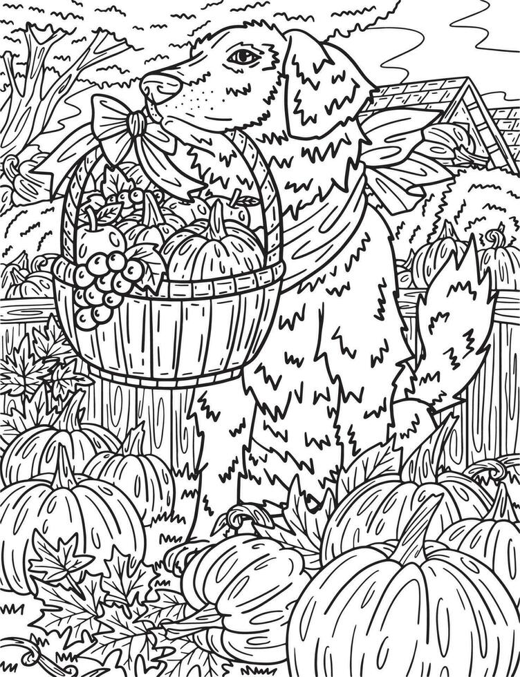 Thanksgiving Dog Carrying Harvest Adults Coloring vector