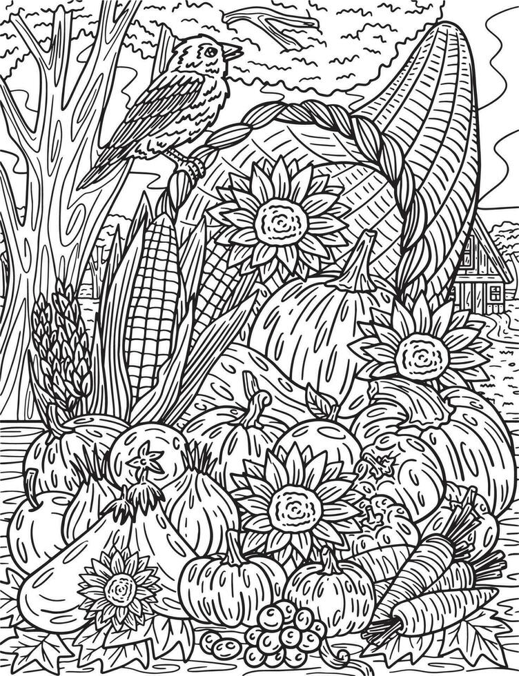 Thanksgiving Cornucopia Harvest Adults Coloring vector