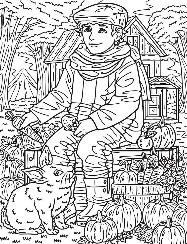 Thanksgiving Boy Sitting on Box Adults Coloring vector