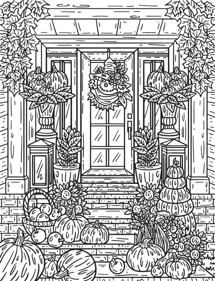 Thanksgiving Autumn Harvest Adults Coloring Page vector
