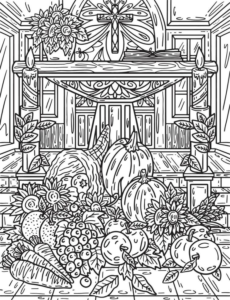 Thanksgiving Altar Autumn Harvest Adults Coloring vector