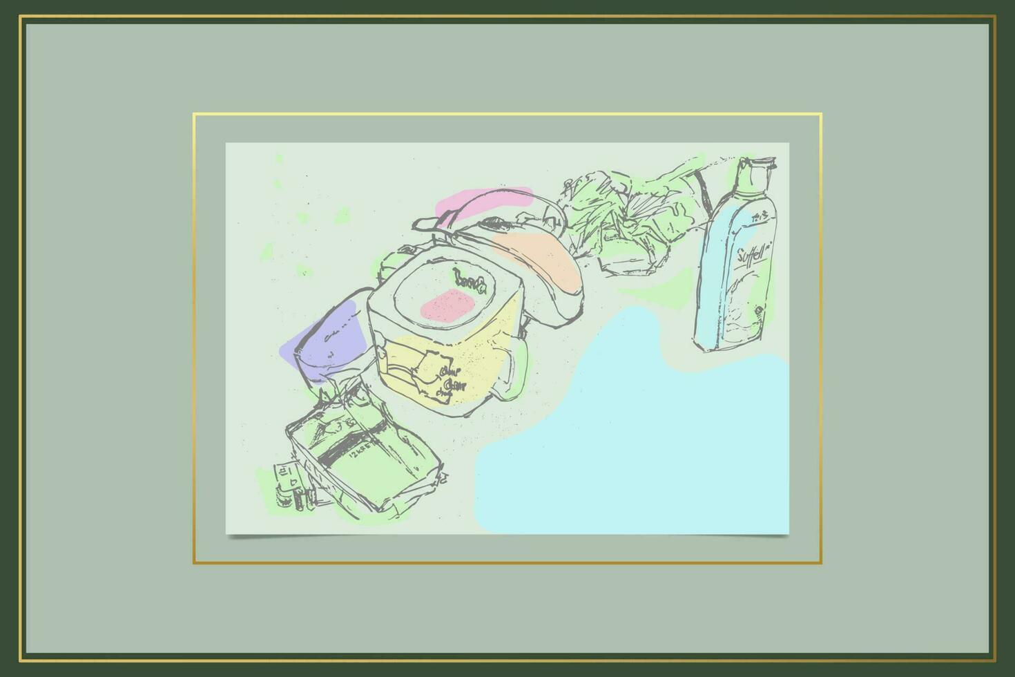 hand paint ink sketching still life vector
