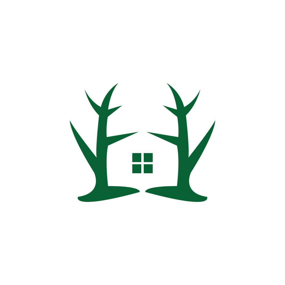 Green tree house logo vector