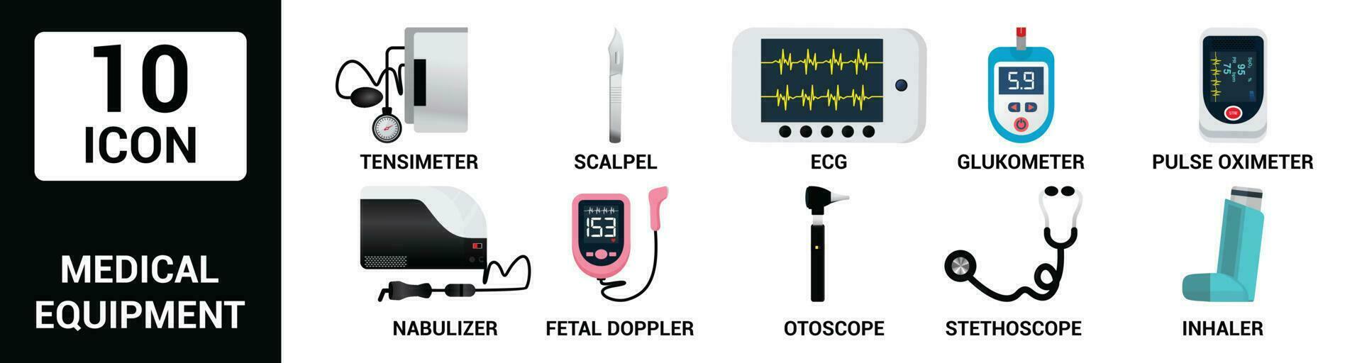 médico equipo plano icono conjunto para web vector