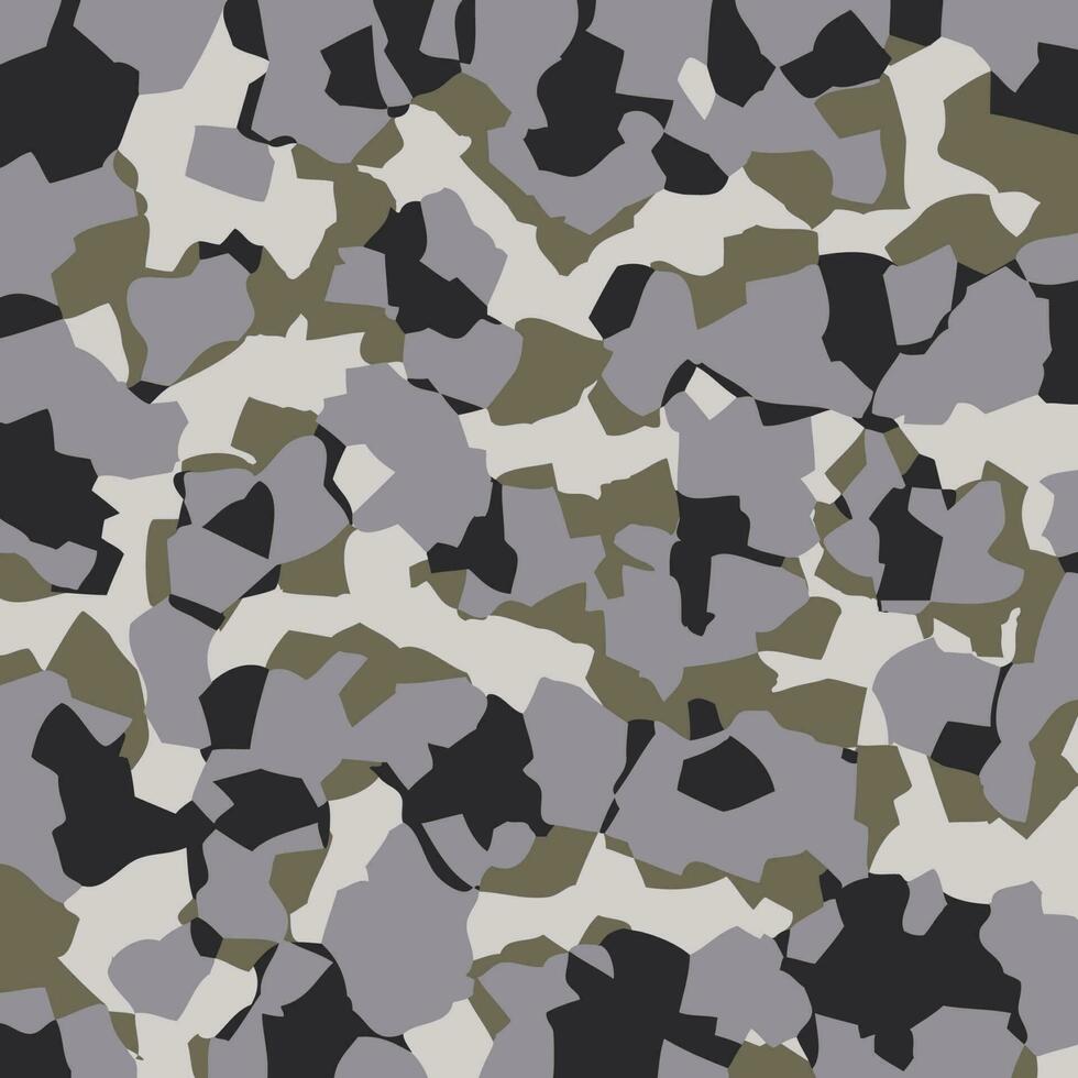 Camouflage pattern background seamless vector illustration. Classic clothing style masking camo repeat print. Gray black white colors forest winter texture