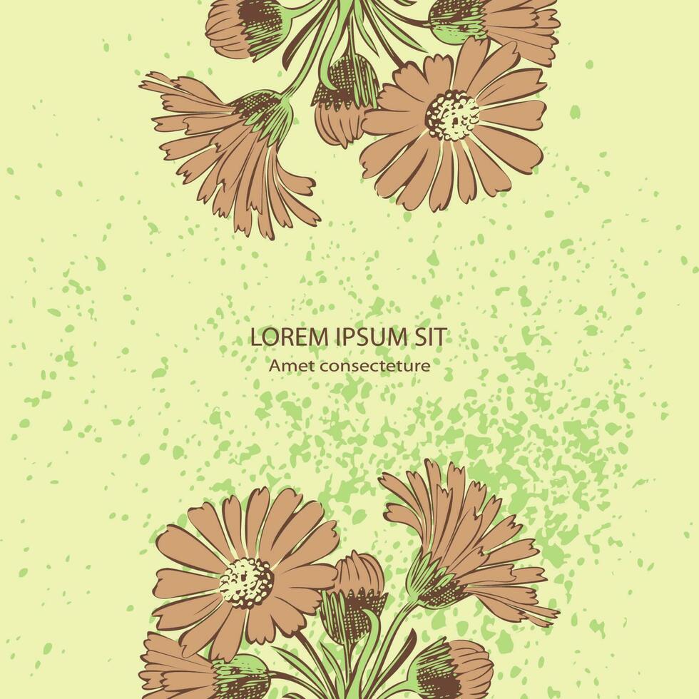 Attractively arranged bunch of flowers. Drawn Chrysanthemum flowers artistic vector illustration. Floral botanical wedding ornament trendy pattern design with watercolor spray on yellow background