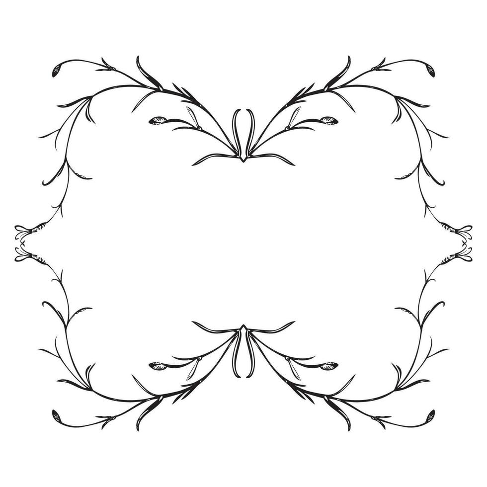 Botanical hand drawn plant, bouquet isolated on background. Spring plant flower vintage frame. Creative doodle linear style. Graphic design wedding invitation, card, poster, banner Vector illustration