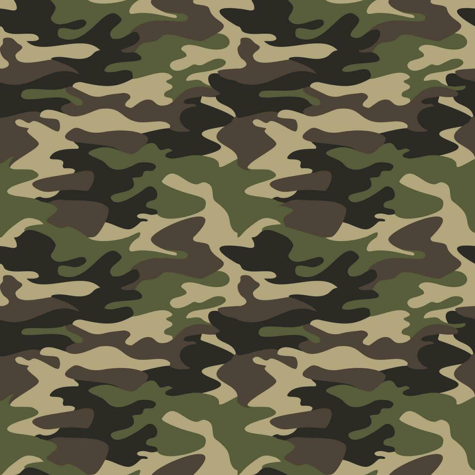 camuflaje modelo antecedentes sin costura vector ilustración. clásico ropa estilo enmascaramiento camuflaje repetir impresión. verde marrón negro aceituna colores bosque textura