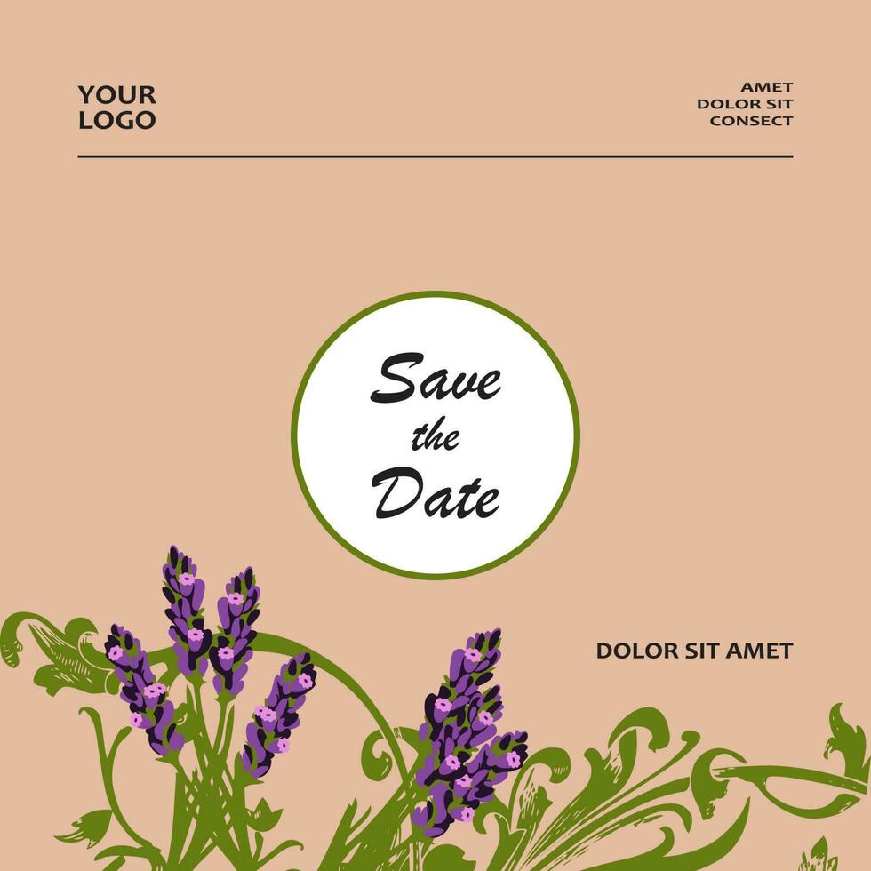 mano dibujado lavanda flores en rosa, resumen floral modelo cubrir diseño. florecer verdor sucursales, de moda artístico antecedentes. gráfico vector ilustración boda, póster, saludo tarjeta, revista