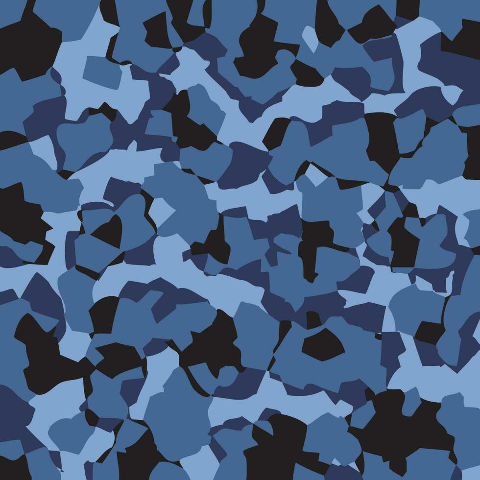 Camouflage pattern background seamless vector illustration. Classic clothing style masking camo repeat print. Blue colors marines texture