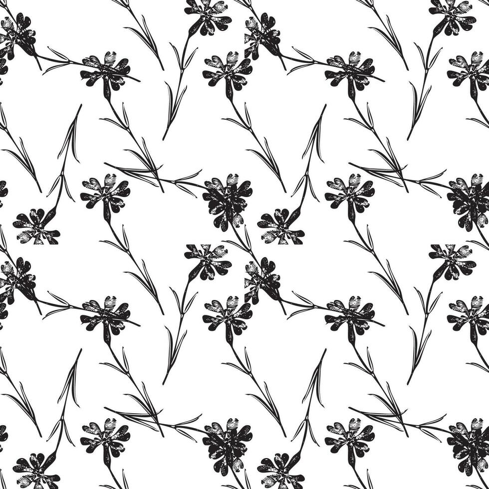 Botanical hand drawn floral seamless pattern. Spring plant vintage abstract background. Creative doodle style. Graphic design wallpaper, packaging, wedding invitation, banner Vector illustration