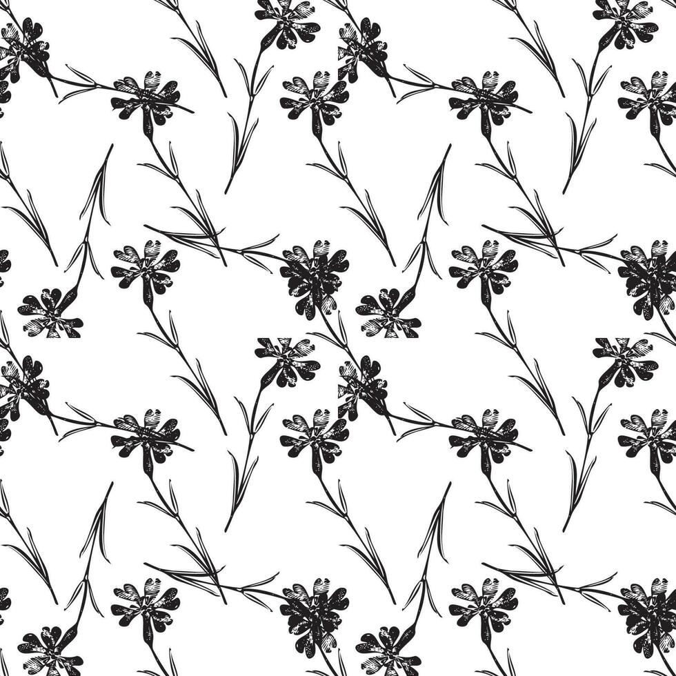 Botanical hand drawn floral seamless pattern. Spring plant vintage abstract background. Creative doodle style. Graphic design wallpaper, packaging, wedding invitation, banner Vector illustration