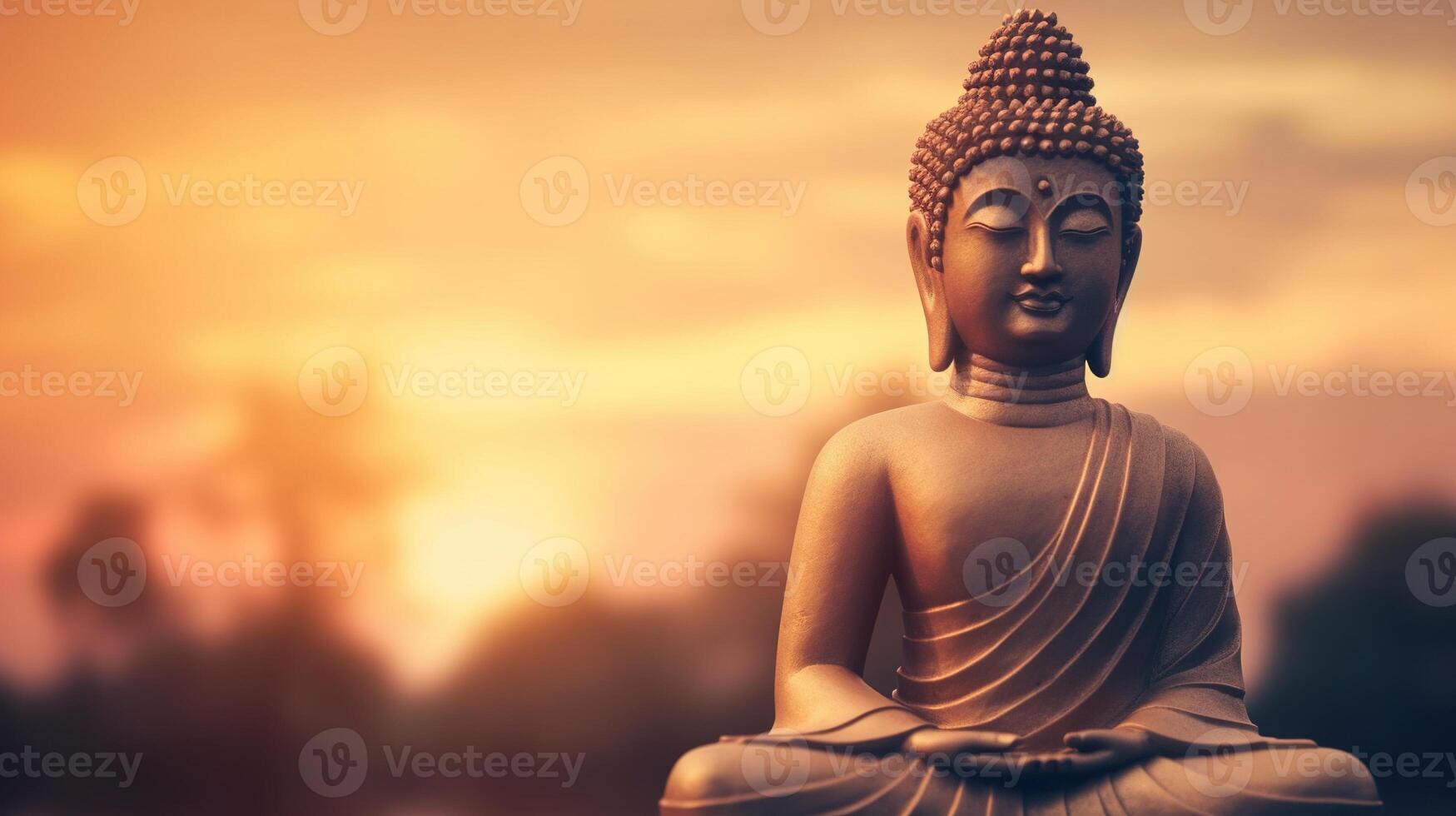 Buddha statue on sunset background. photo