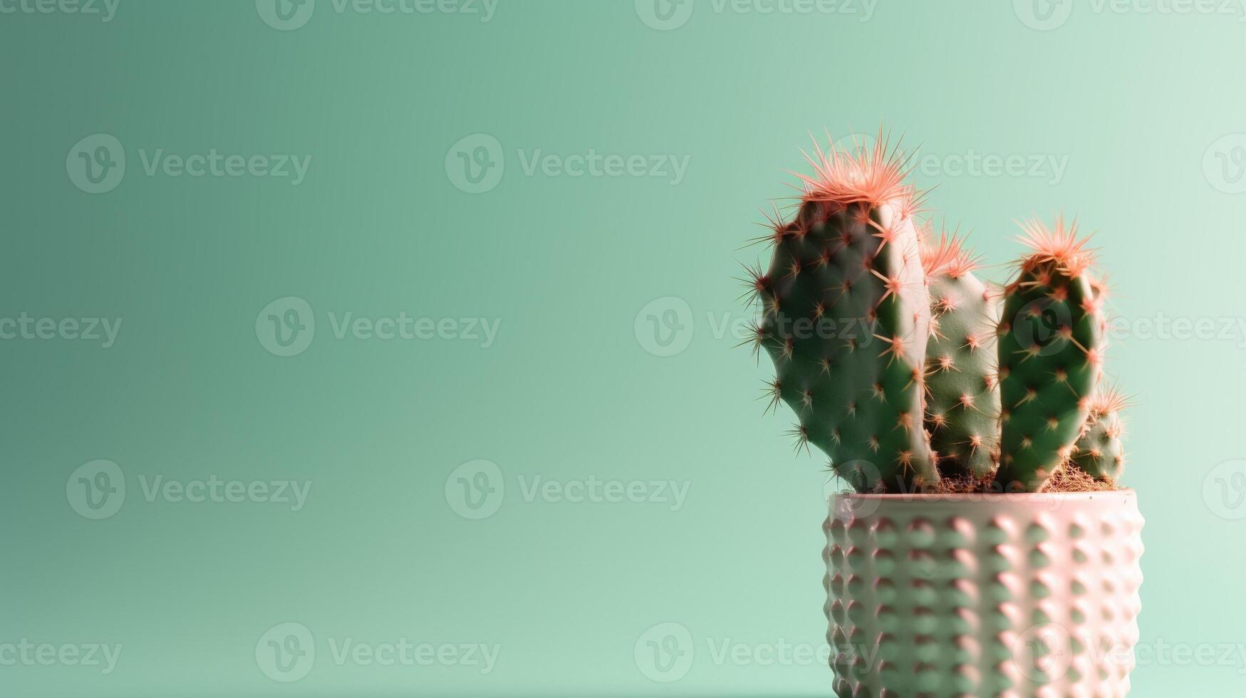 Cactus in a pot on green background. Minimal concept. photo