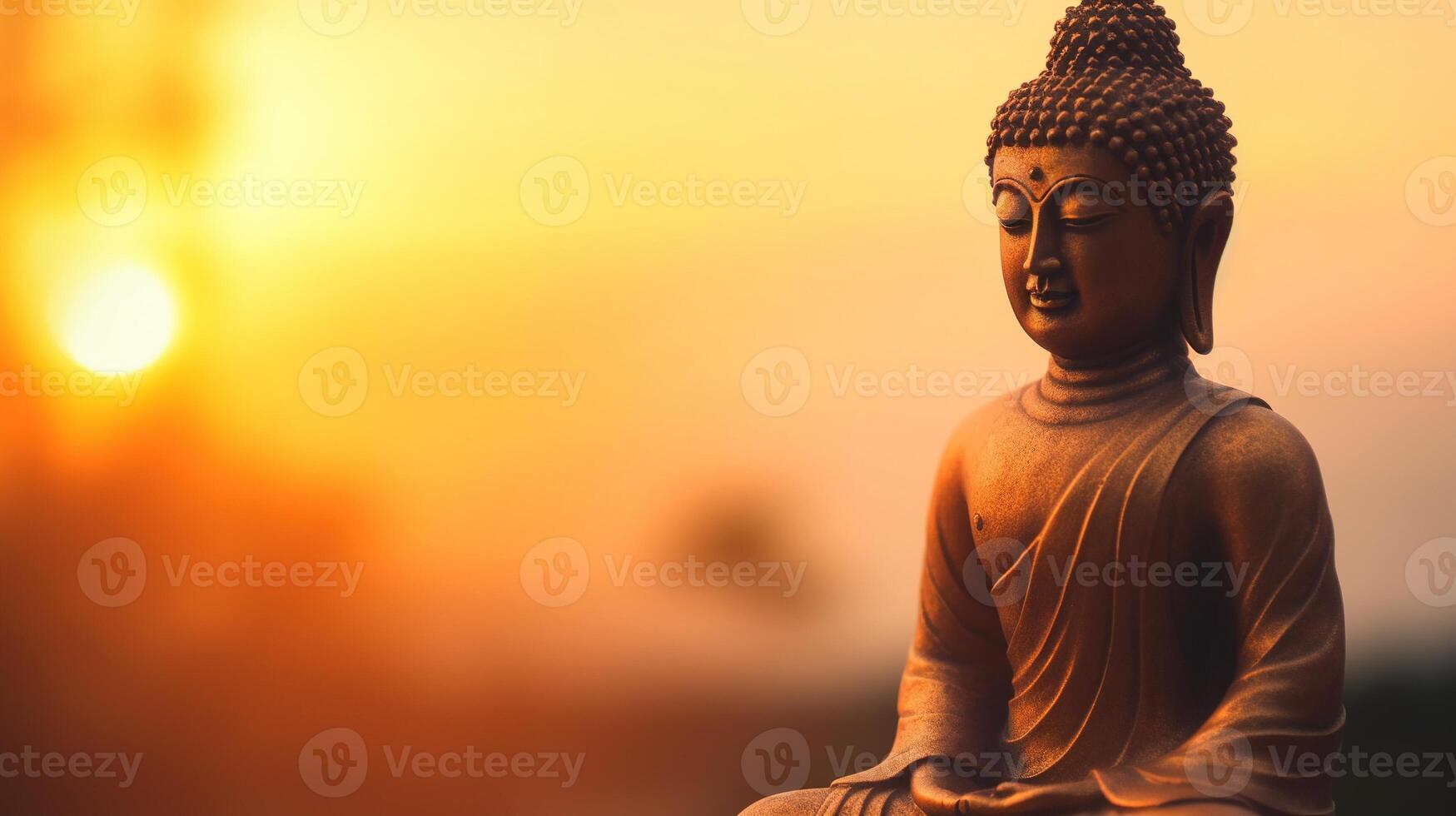 Buddha statue on sunset background. photo