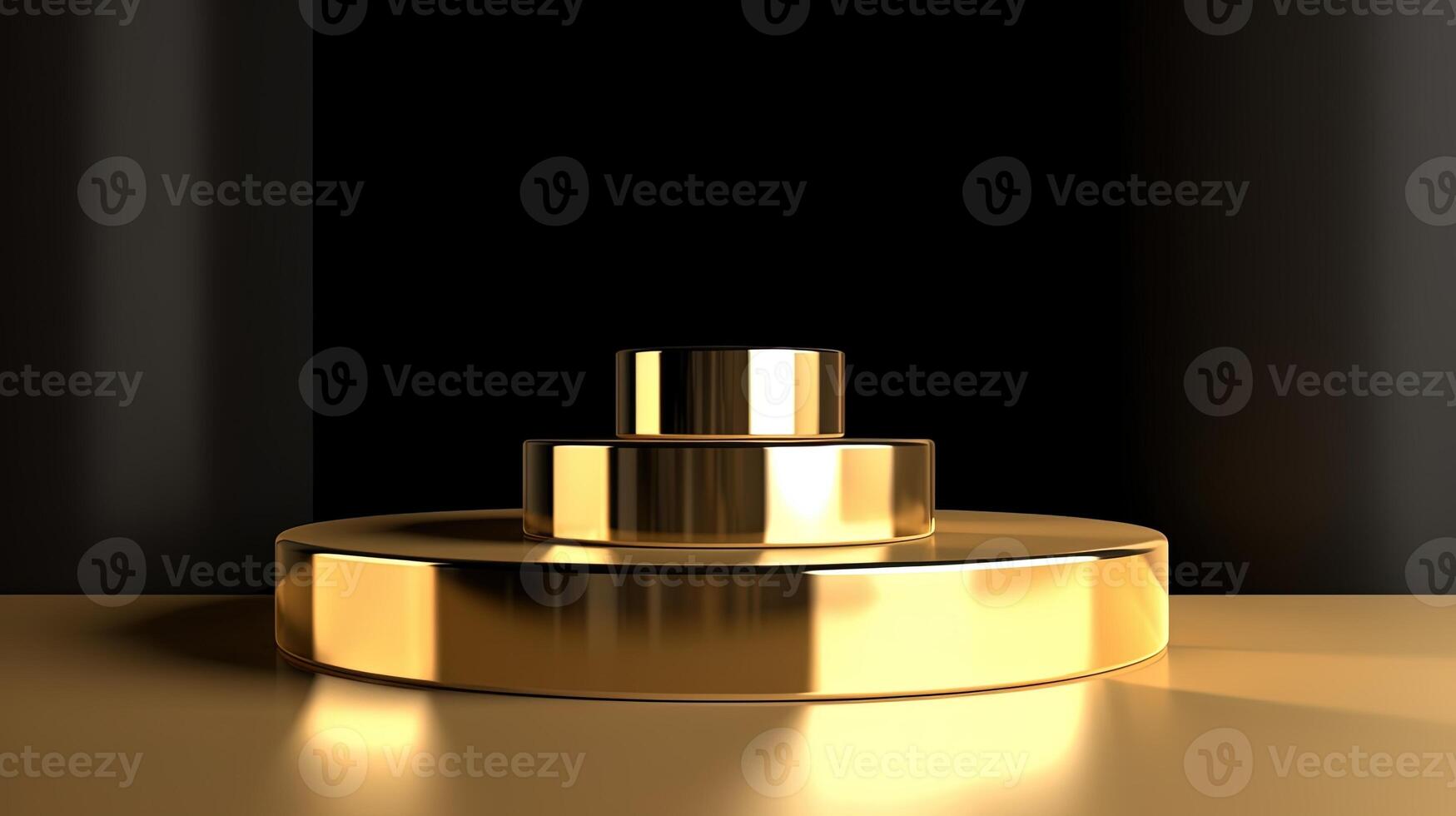 Abstract black background with gold podium for product presentation. 3d render. photo