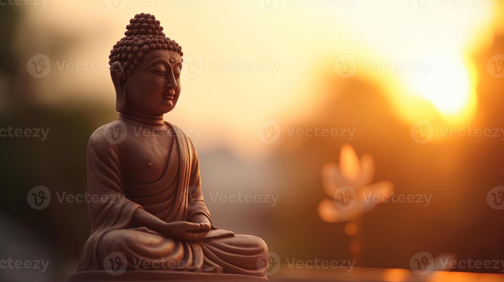 Buddha statue on sunset background. photo