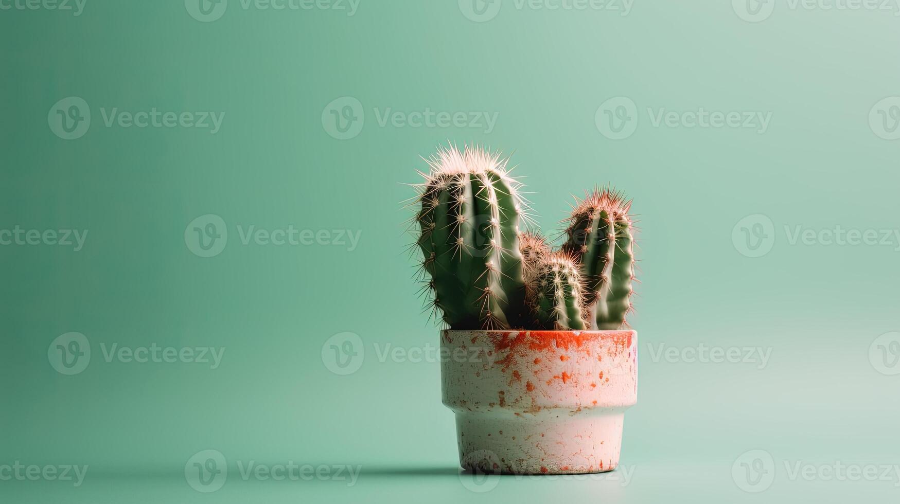 Cactus in a pot on green background. Minimal concept. photo