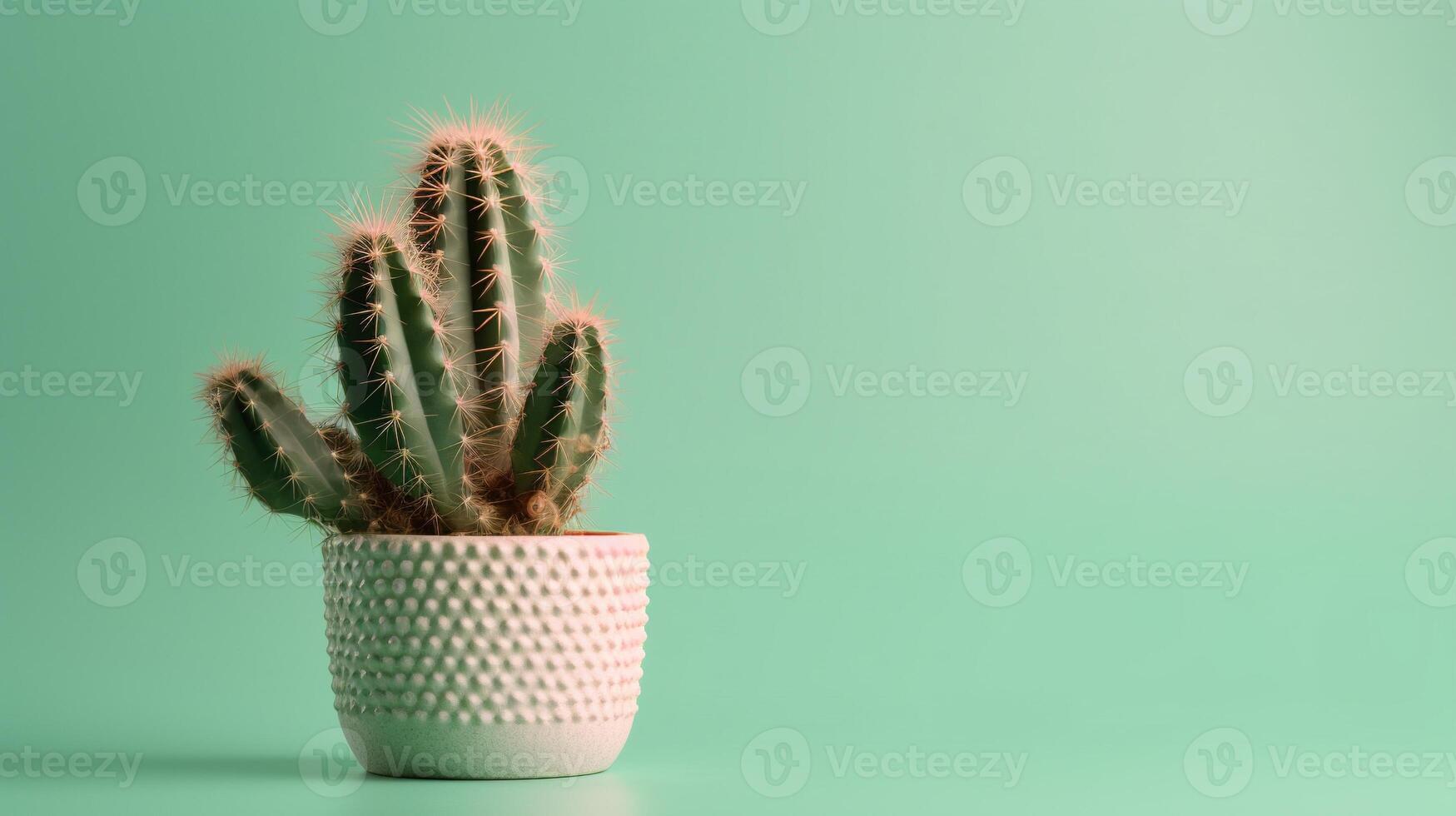 Cactus in a pot on green background. Minimal concept. photo