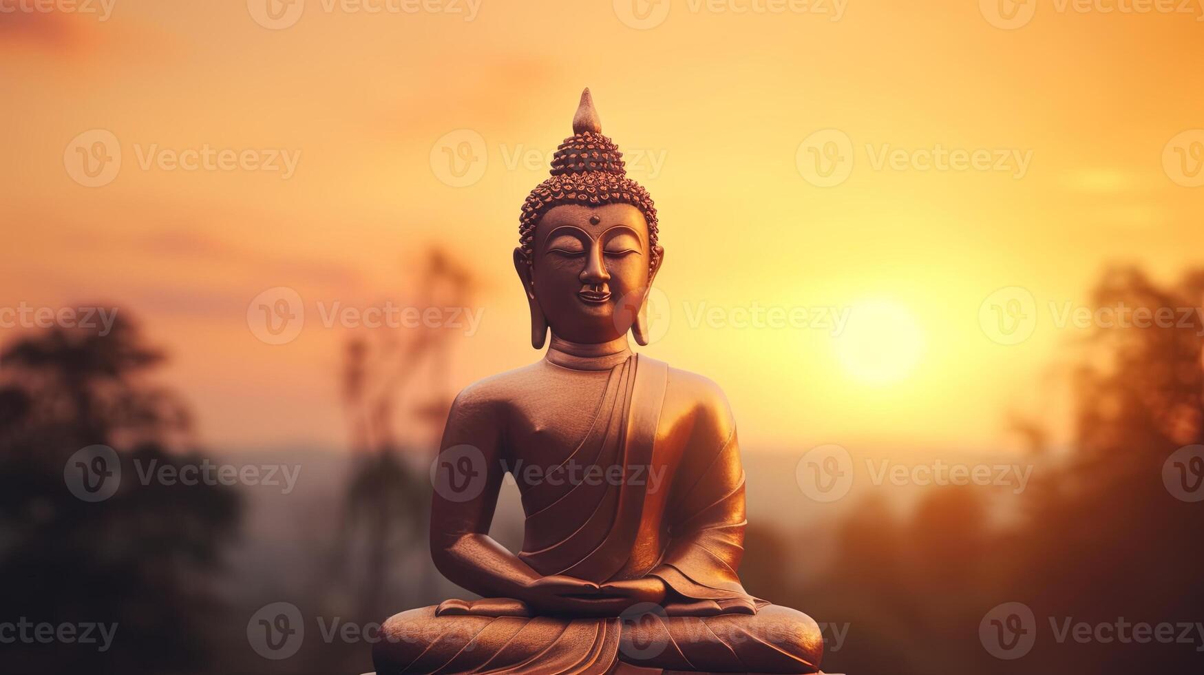 Buddha statue on sunset background. photo