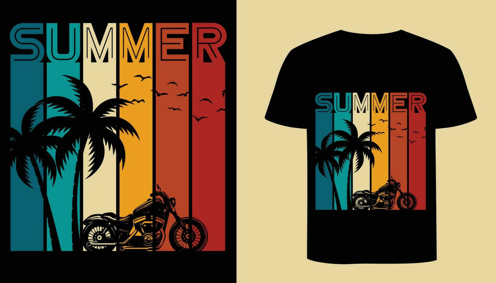 Summer t-shirt Design. Vintage retro t-shirt design. Breach biking retro vector illustration.