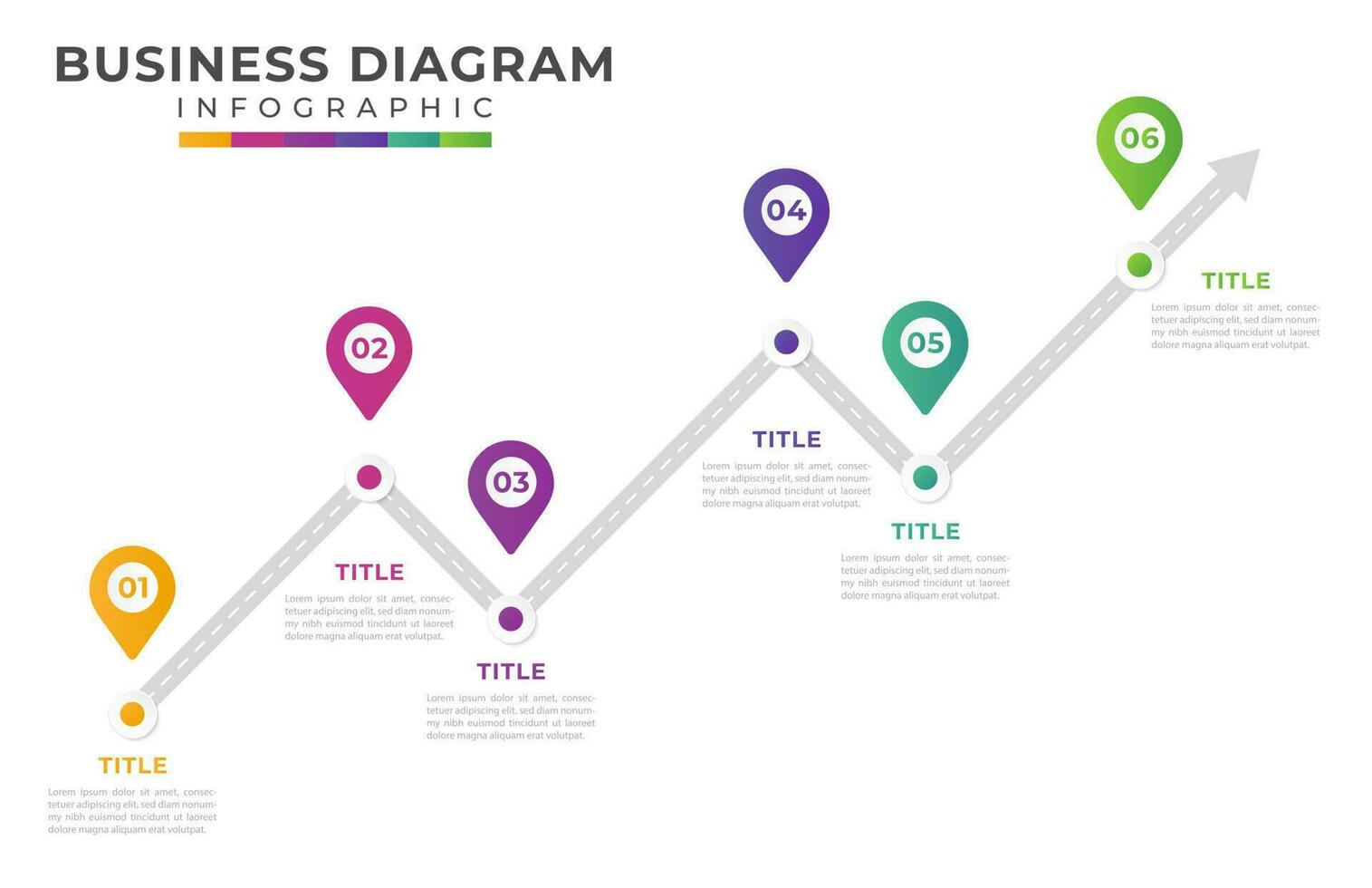 6 steps uphill graph timeline diagram, infographic vector presentation. Infographic template for business.