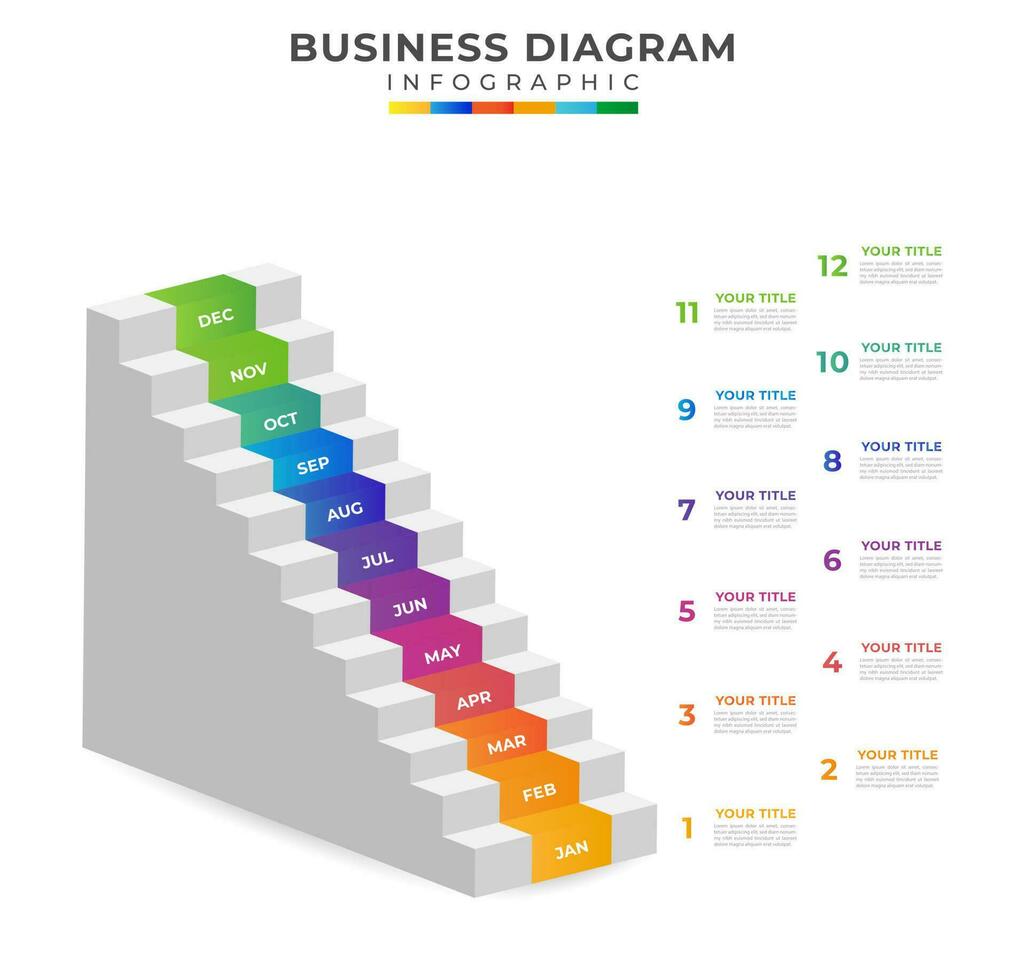 Modern Timeline diagram calendar with stair gantt chart. Infographic template for business. vector