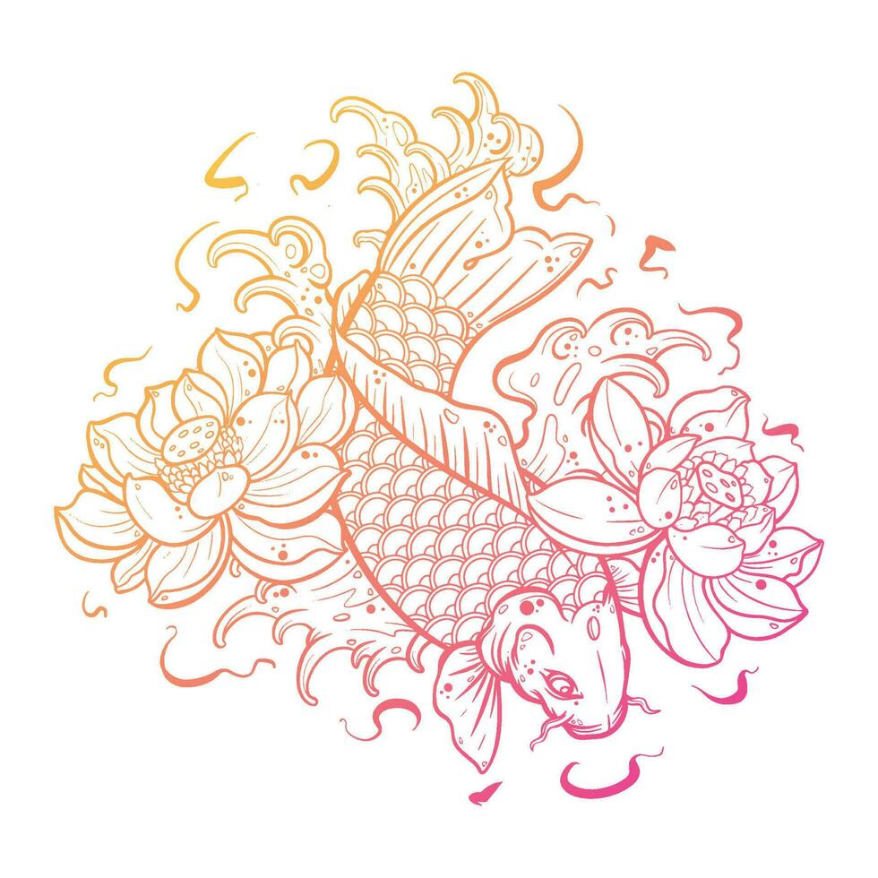 Black tattoo fish, goldfish,koi fish on white background vector