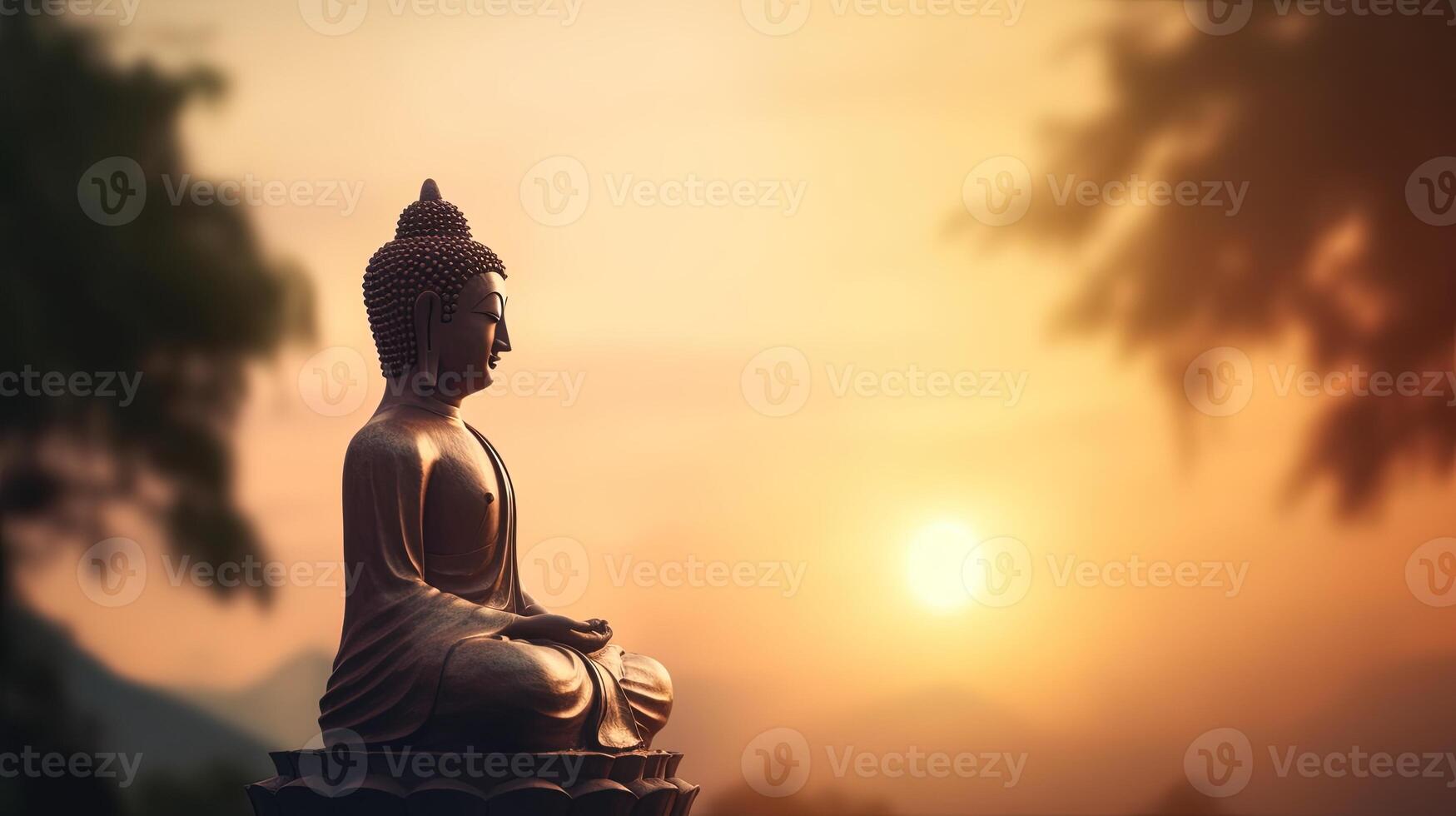 Buddha statue on sunset background. photo