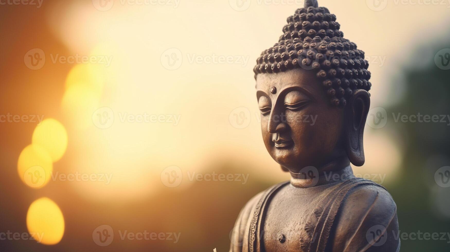Buddha statue on sunset background. photo