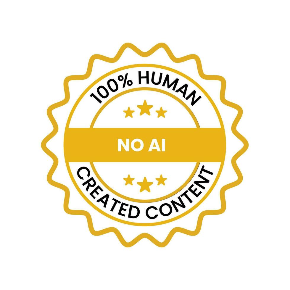 Only human generated content. Do not use AI tools. Artificial Intelegent is not allowed. Quality sign. No AI-Generated Content. Vector illustration. University, school rule.