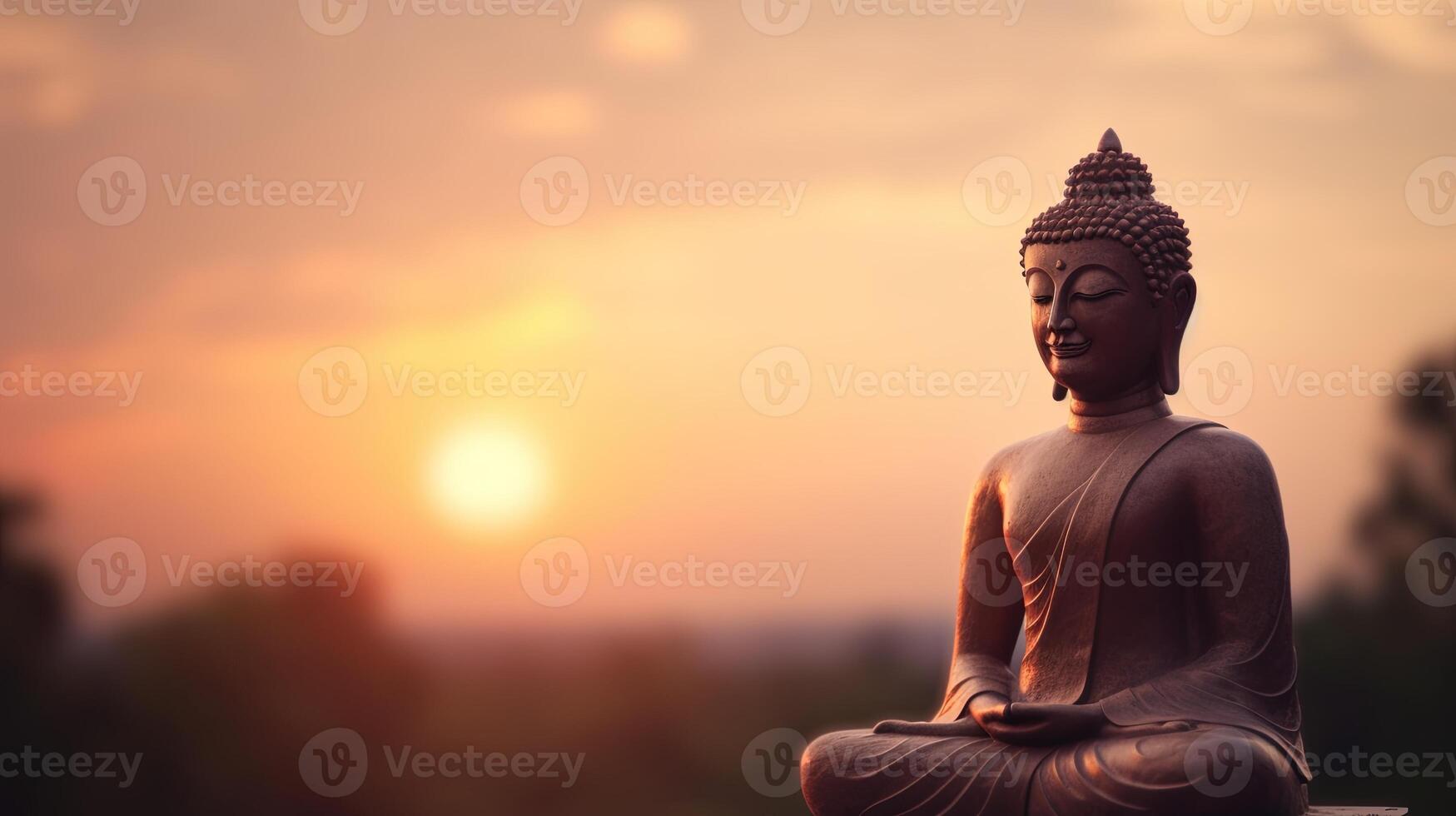 Buddha statue on sunset background. photo