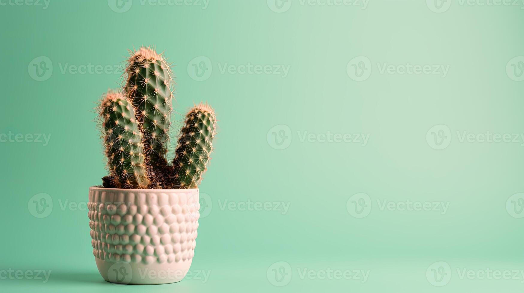 Cactus in a pot on green background. Minimal concept. photo