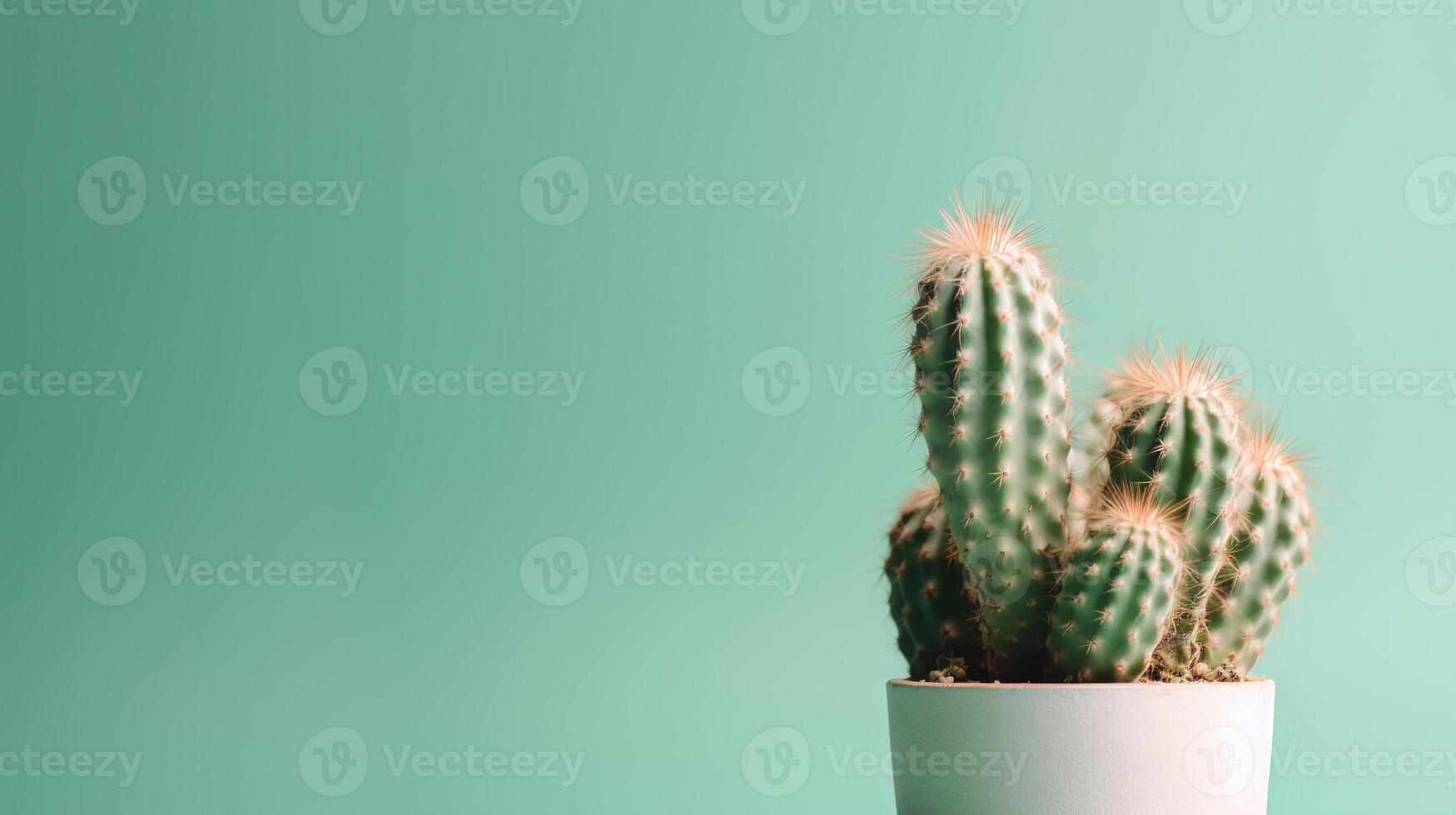 Cactus in a pot on green background. Minimal concept. photo